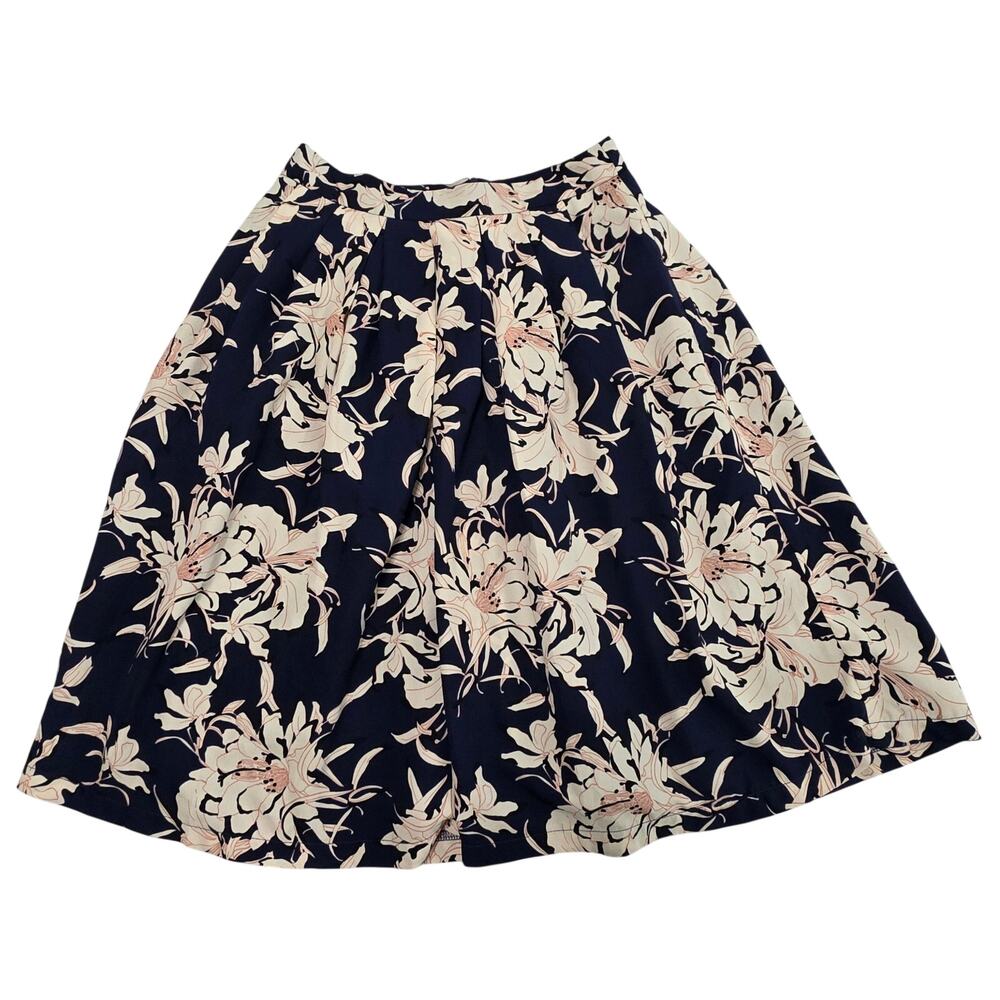ASTR Navy Cream Floral Pleated Skirt Size S